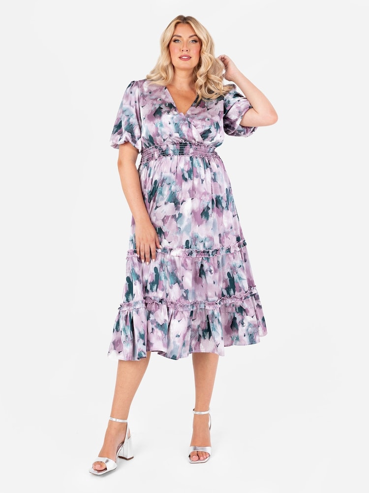 Lovedrobe Shirring Waist Puff Sleeve Midi Dress - Image 1 of 4 Lovedrobe Shirring Waist Puff Sleeve Midi Dress - Image 1 of 4