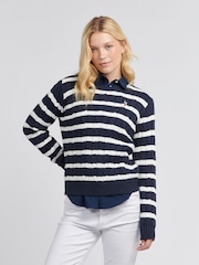 U.S. Polo Assn. Blue Womens Thin Stripe Cable Jumper - Image 1 of 1