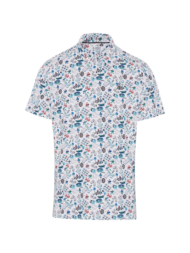 Original Penguin Golf Gaming Inspired Novelty принт білий сорочки поло - Image 4 of 5