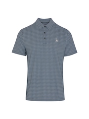 أزرق - قميص بولو بطبعة أشكال هندسية دقيقة من Original Penguin Golf - صورة 4 من 5