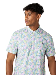 Original Penguin Golf All Over Novelty Grid White Polo Shirt - Image 3 of 5