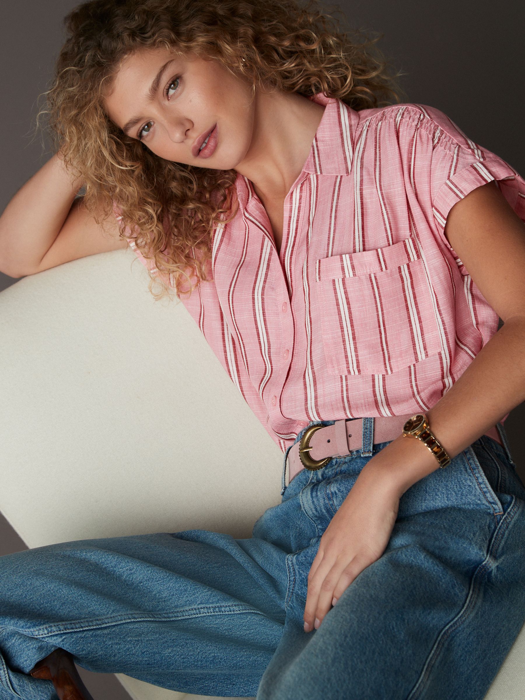 Buy Pink Stripe Short Sleeve Shirt with Linen from Next USA Buy Pink Stripe Short Sleeve Shirt with Linen from Next USA
