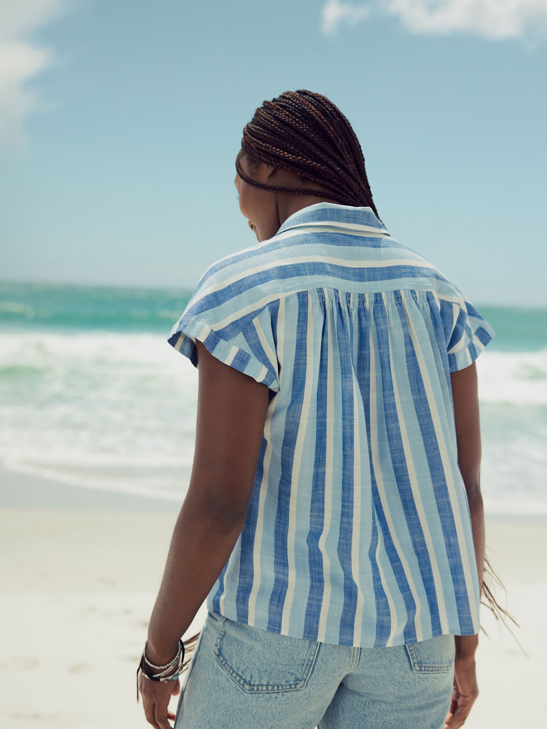 シャツ No.0267 S linen stripe half SHIRT Buy Blue Stripe Short Sleeve Shirt with Linen from Next USA