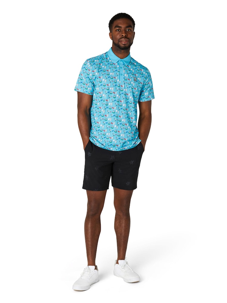 Original Penguin Golf Blue Cocktail and Cards Novelty Print Polo Shirt - Image 1 of 5