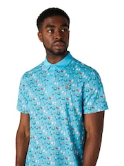 Original Penguin Golf Blue Cocktail and Cards Novelty Print Polo Shirt - Image 3 of 5