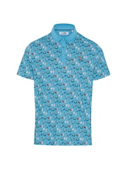 Original Penguin Golf Blue Cocktail and Cards Novelty Print Polo Shirt - Image 4 of 5