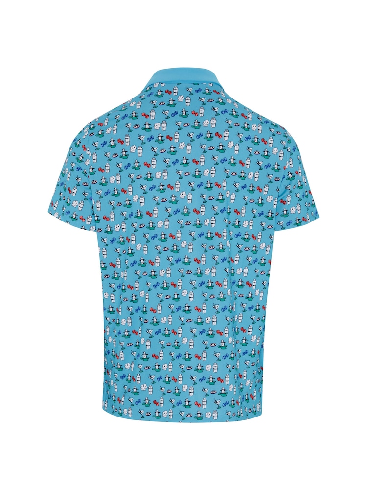 Original Penguin Golf Blue Cocktail and Cards Novelty Print Polo Shirt - Image 5 of 5