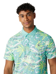 Original Penguin Golf Blue 60s Heritage Inspired Print Polo Shirt - Image 3 of 5