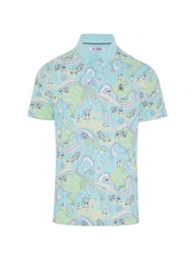 Original Penguin Golf Blue 60s Heritage Inspired Print Polo Shirt - Image 4 of 5