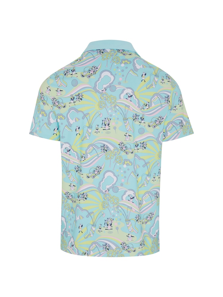 Original Penguin Golf Blue 60s Heritage Inspired Print Polo Shirt - Image 5 of 5