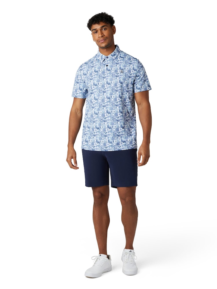 أزرق - قميص بولو شبكي مميز مزيَّن بطباعة على كل القطعة من Original Penguin Golf - صورة 1 من 5