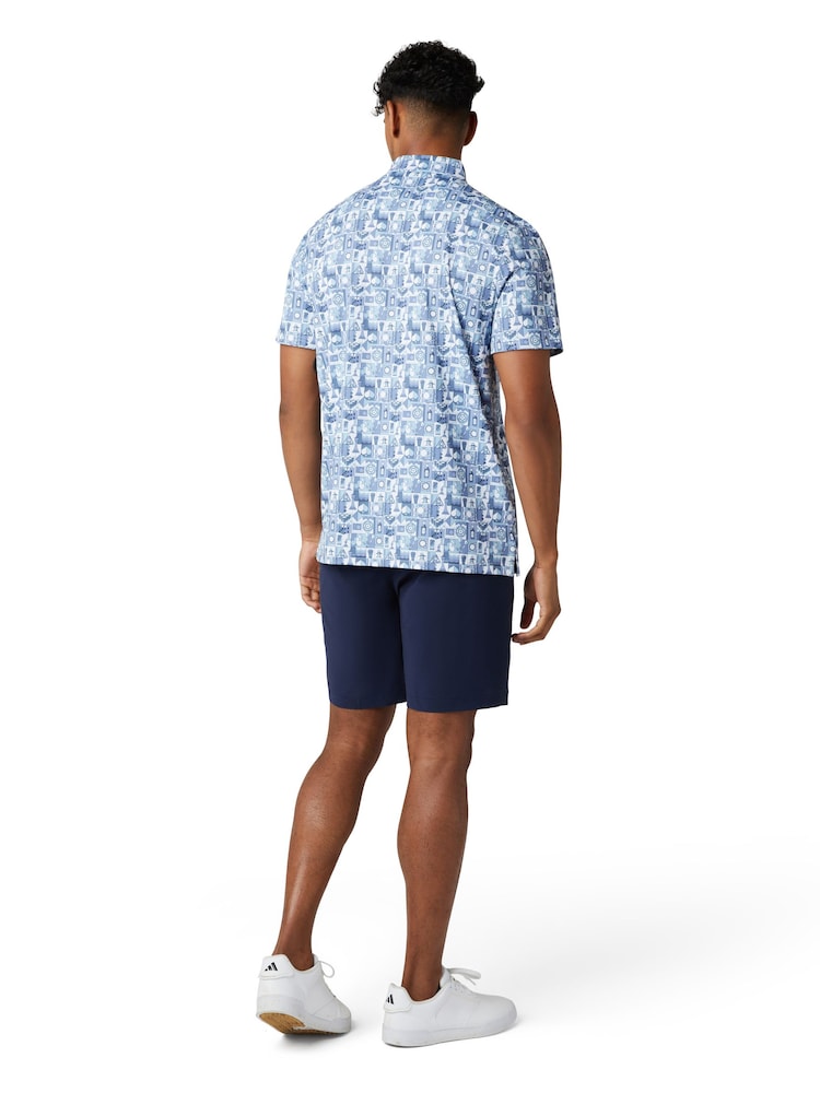أزرق - قميص بولو شبكي مميز مزيَّن بطباعة على كل القطعة من Original Penguin Golf - صورة 2 من 5