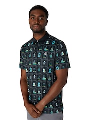 Original Penguin Golf Petes Flash Drinking Cards Black Polo Shirt - Image 2 of 4