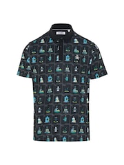 Original Penguin Golf Petes Flash Drinking Cards Black Polo Shirt - Image 3 of 4