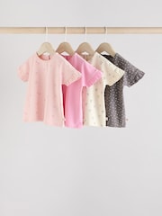 Rosa/Cream/Graues Herz - 4er-Pack kurzärmliges geripptes Baby-Oberteil - Bild 1 von 13