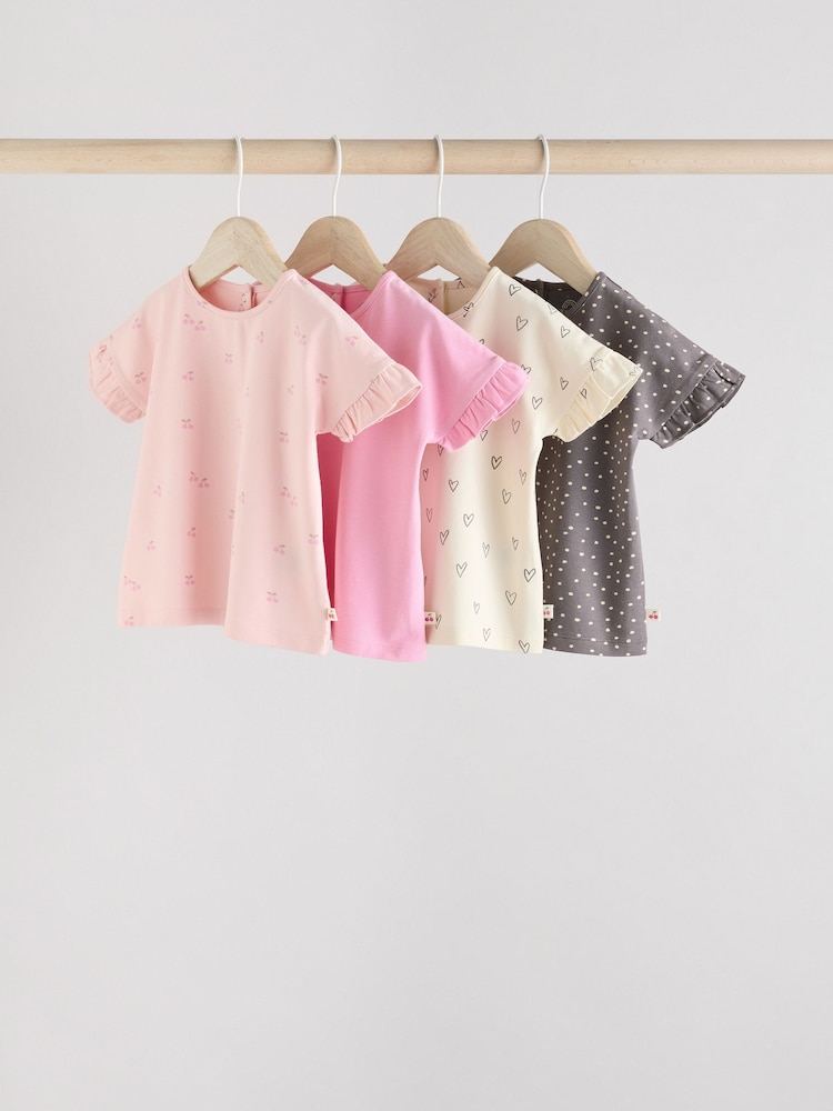 Rosa/Cream/Graues Herz - 4er-Pack kurzärmliges geripptes Baby-Oberteil - Bild 1 von 13