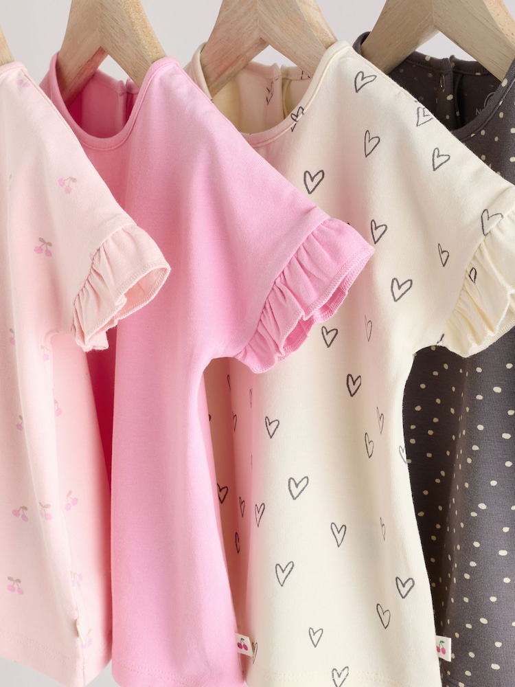 Pink/Cream/Grey Heart 4-pack Short Sleeve Baby Ribbed Top - Image 8 of 13