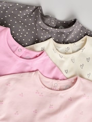 Rosa/Cream/Graues Herz - 4er-Pack kurzärmliges geripptes Baby-Oberteil - Bild 9 von 13