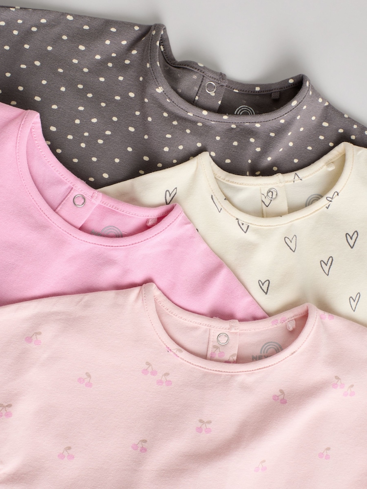 Pink/Cream/Grey Heart 4-pack Short Sleeve Baby Ribbed Top - Image 9 of 13