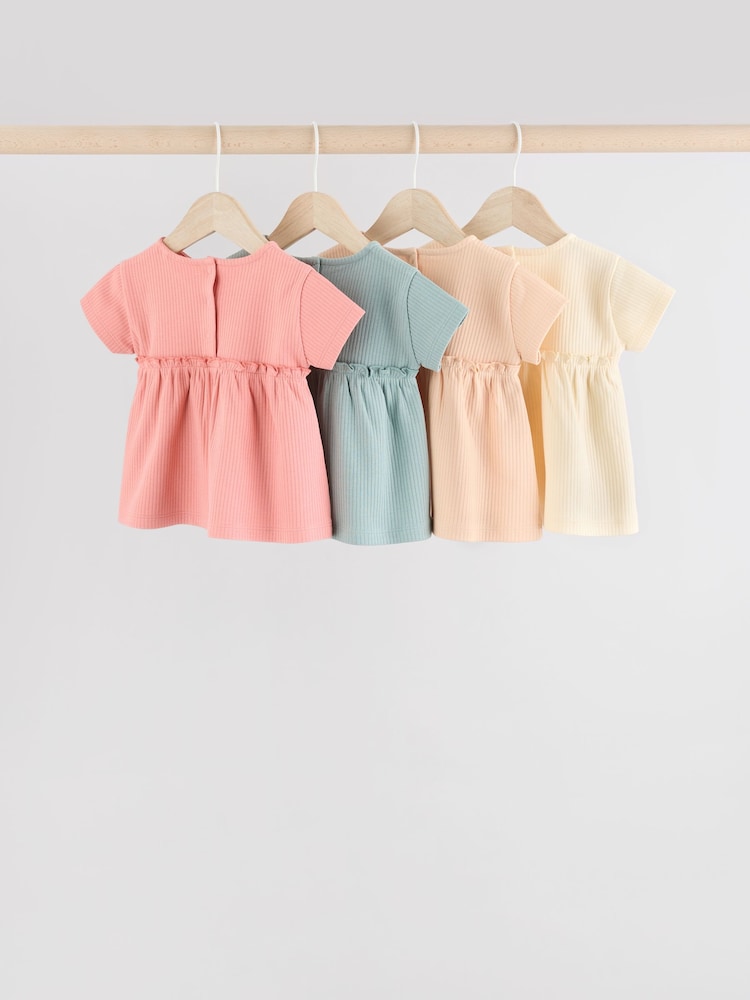 Azul/rosa/blanco - Pack de 4 tops de canalé de manga corta para bebé - Imagen 2 de 11
