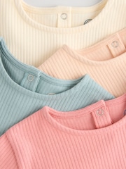 Azul/rosa/blanco - Pack de 4 tops de canalé de manga corta para bebé - Imagen 9 de 11