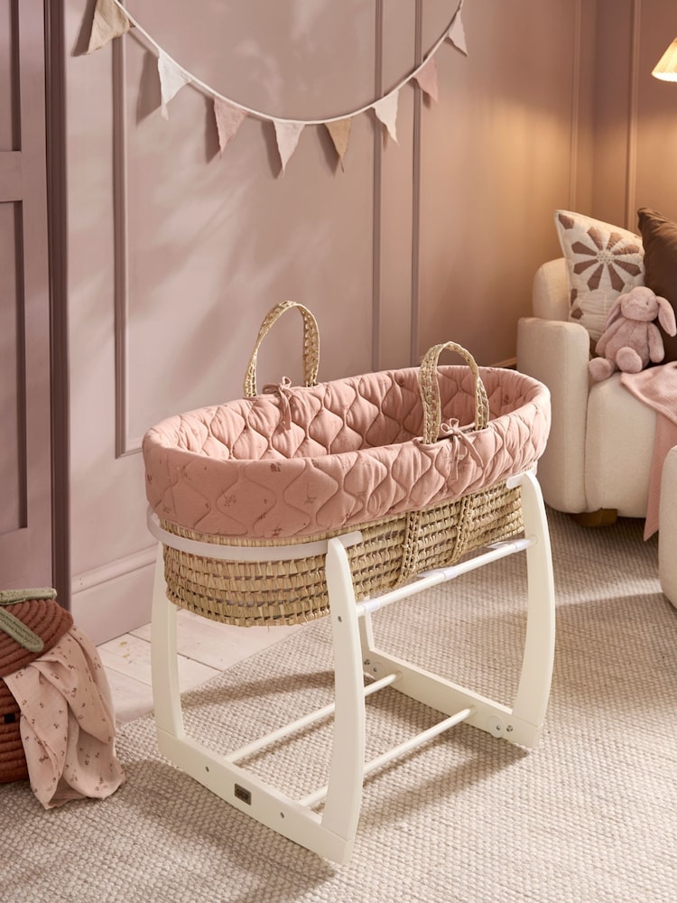 Mamas & Papas Pink Welcome To The World Wildflower Moses Basket - Image 1 of 6