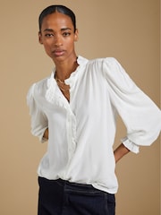 Baukjen Cream Aurora Frill Neck Sheer Blouse - Image 1 of 5