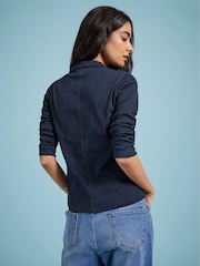 Baukjen Blue 100% Cotton Zip Collar Top - Image 2 of 4
