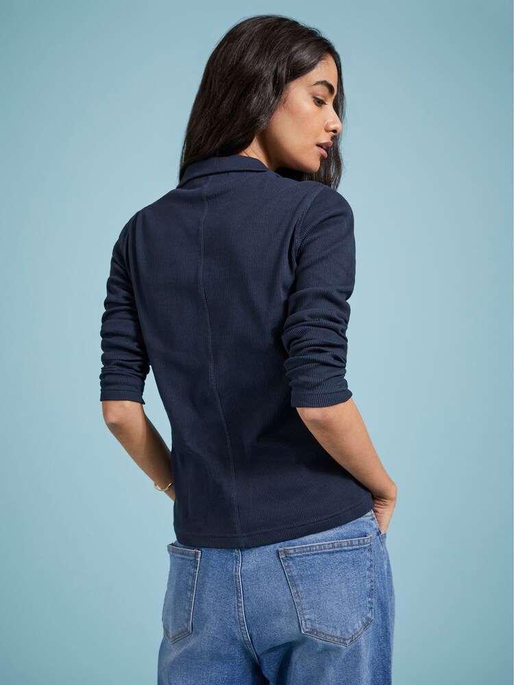 Baukjen Blue 100% Cotton Zip Collar Top - Image 2 of 4