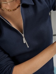 Baukjen Blue 100% Cotton Zip Collar Top - Image 4 of 4