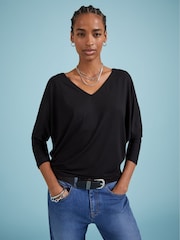 Baukjen Ella Relaxed V-Neck Black Top - Image 1 of 4