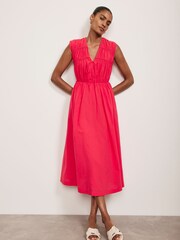 Mint Velvet Red 100% Cotton Tie Midi Dress - Image 1 of 4
