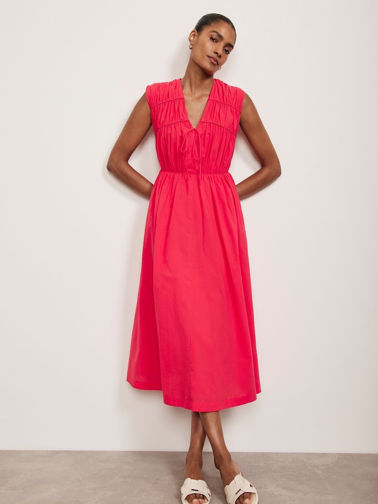 Mint Velvet Red 100% Cotton Tie Midi Dress - Image 1 of 4 Mint Velvet Red 100% Cotton Tie Midi Dress - Image 1 of 4