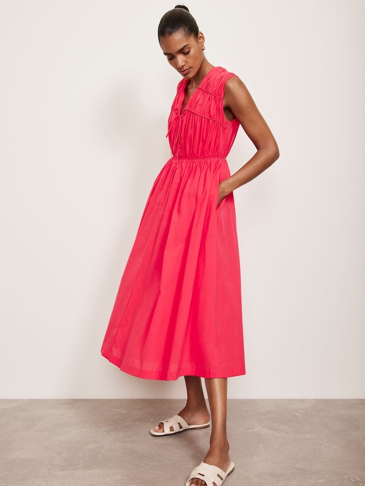 Mint Velvet Red 100% Cotton Tie Midi Dress - Image 2 of 4 Mint Velvet Red 100% Cotton Tie Midi Dress - Image 2 of 4