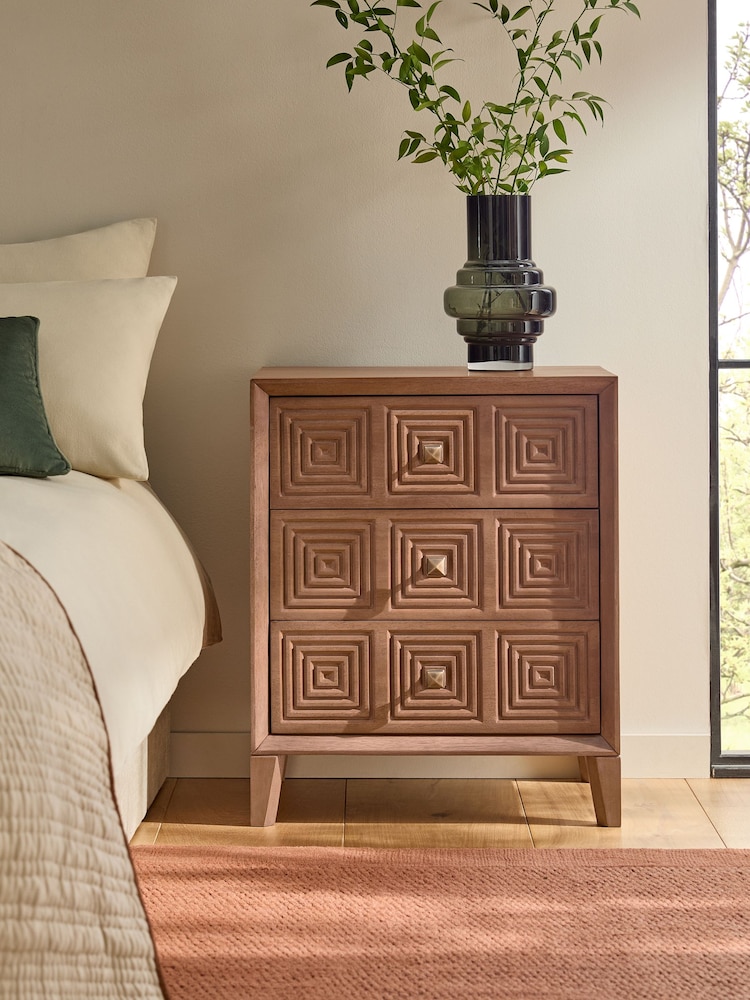 Brown Thalia Solid Mango Wood 3 Drawer Wide Bedside Table - Image 1 of 9