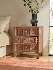 Brown Thalia Solid Mango Wood 3 Drawer Wide Bedside Table - Image 3 of 9