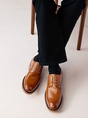 Tan Brown Contrast Sole Derby Shoes - Image 1 of 7