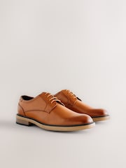 Tan Brown Contrast Sole Derby Shoes - Image 2 of 7