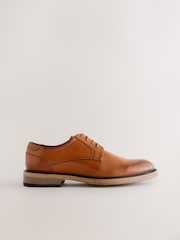 Tan Brown Contrast Sole Derby Shoes - Image 3 of 7