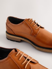 Tan Brown Contrast Sole Derby Shoes - Image 6 of 7