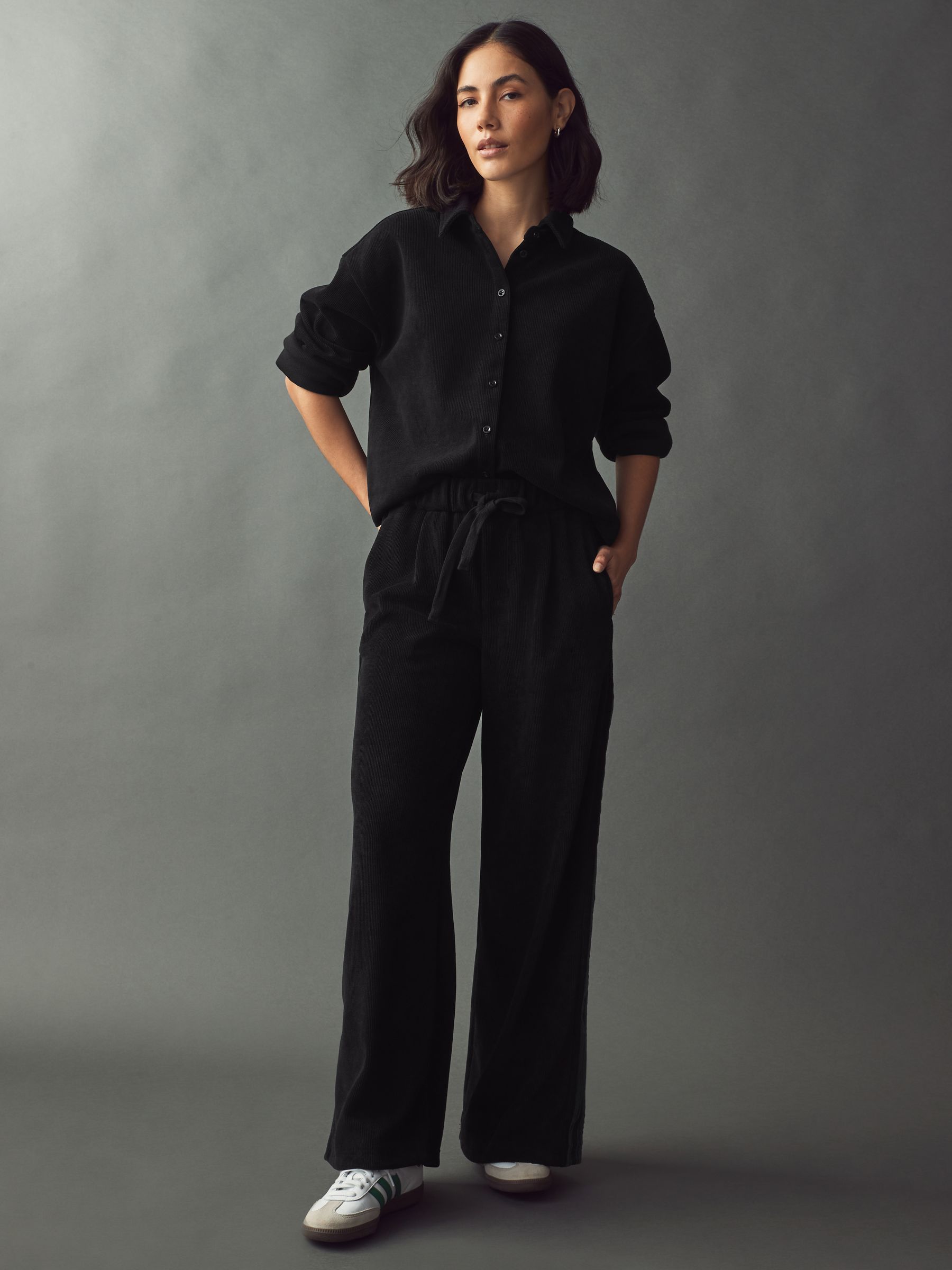 Buy Black Side Stripe Pull On Wide Leg Corduroy Trousers from the Next ...
