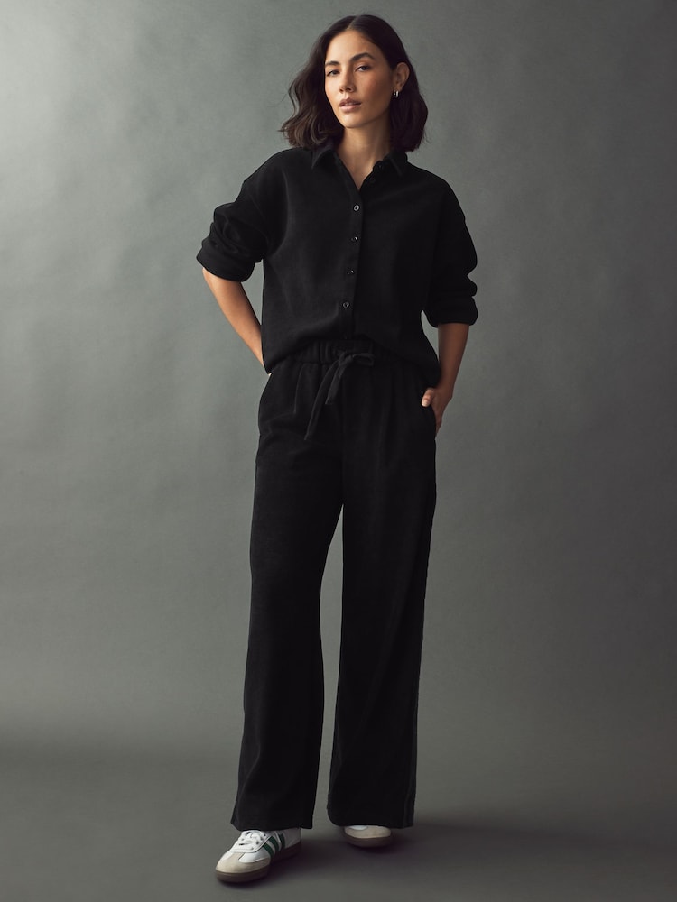 Black Side Stripe Pull On Wide Leg Corduroy Trousers - Image 1 of 8