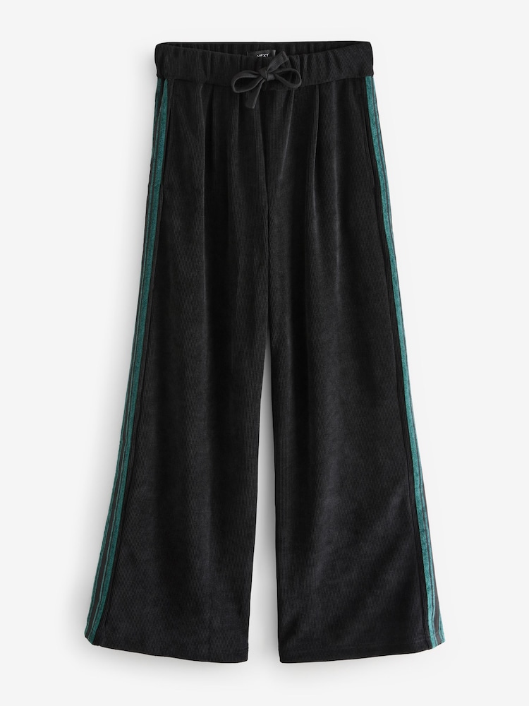 Zwart met zijstreep - Pull On Wide Leg Corduroy Trousers - Image 6 of 8