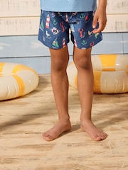 Joules Ocean Blue Printed Swim Shorts - Image 1 of 6