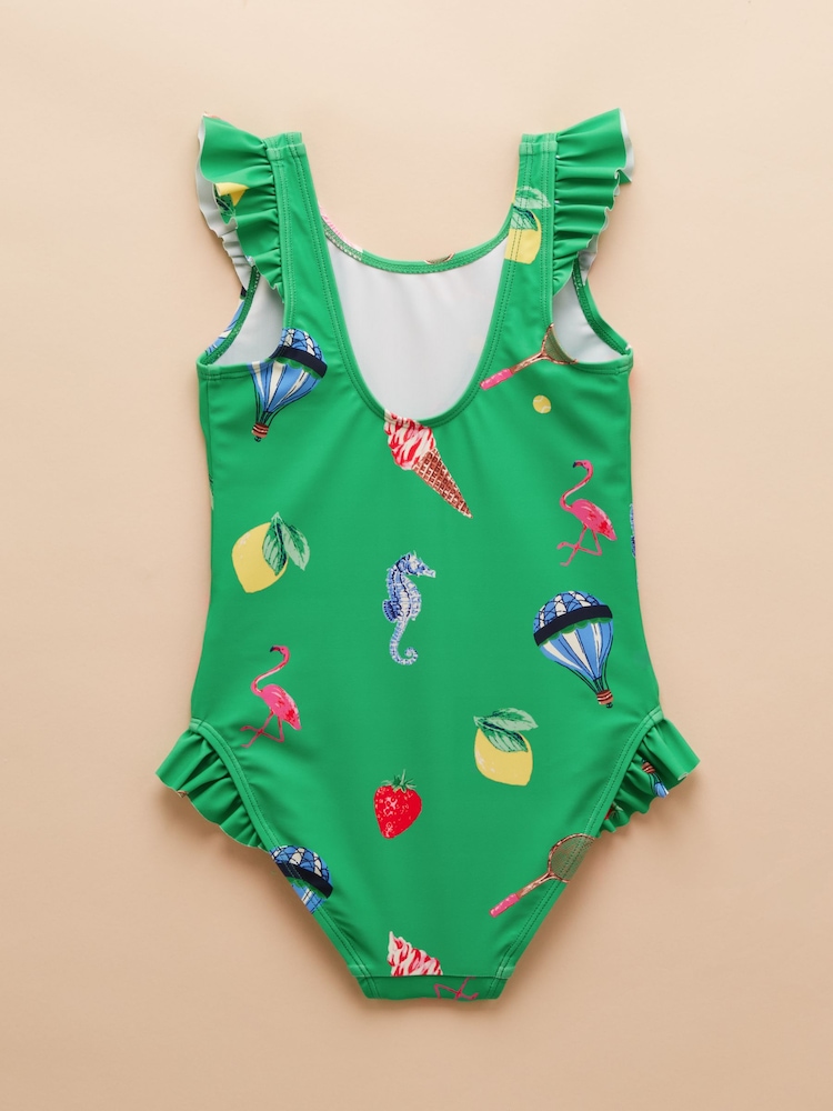 Joules Splash Green Printed Swimsuit - Image 4 of 4