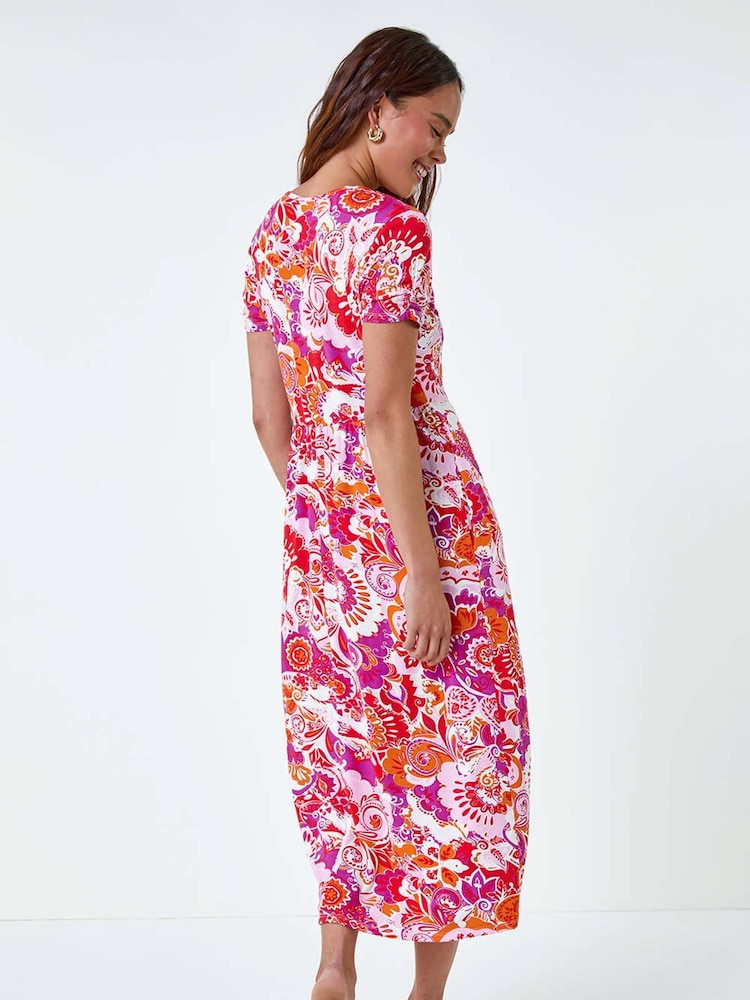 Roman Pink Petite Paisley Print Midi Stretch Dress - Image 2 of 5