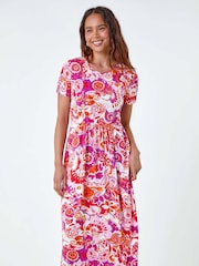 Roman Pink Petite Paisley Print Midi Stretch Dress - Image 3 of 5