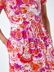 Roman Pink Petite Paisley Print Midi Stretch Dress - Image 5 of 5