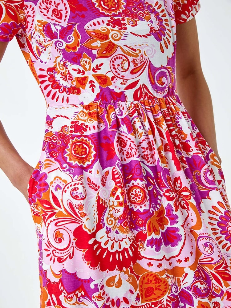 Roman Pink Petite Paisley Print Midi Stretch Dress - Image 5 of 5