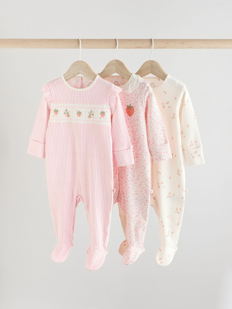 Roza z jagodami - dojenček Ovratnik 100% bombaž Sleepsuits 3 Paket - Slika 1 iz 13